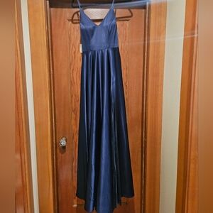 Elegant Navy Blue Satin Gown